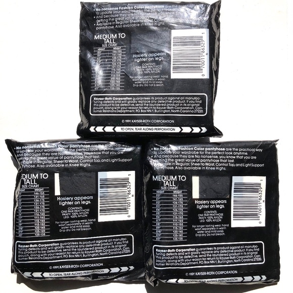 3 vtg No Nonsense Fashion Color regular pantyhose black sandalfoot Medium Tall B - Picture 2 of 5